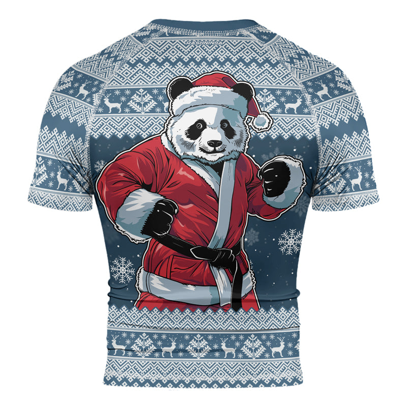 Rashninja Blue Kung Fu Christmas Panda Men's Short Sleeve Rash Guard