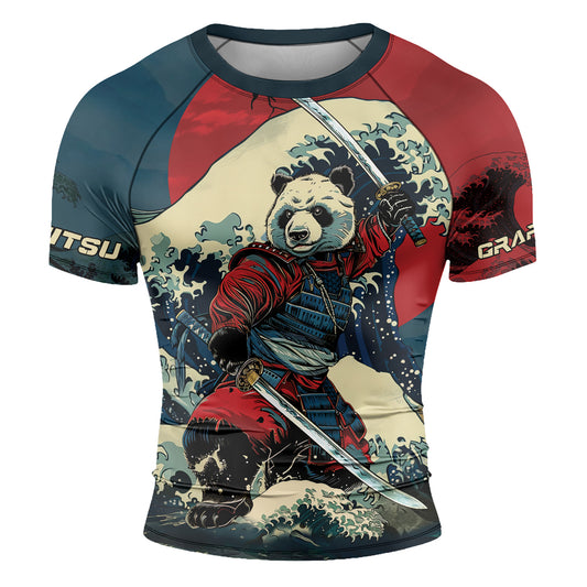Rashninja Panda Samurai River Men's Short Sleeve Rash Guard