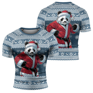 Rashninja Blue Kung Fu Christmas Panda Men's Short Sleeve Rash Guard