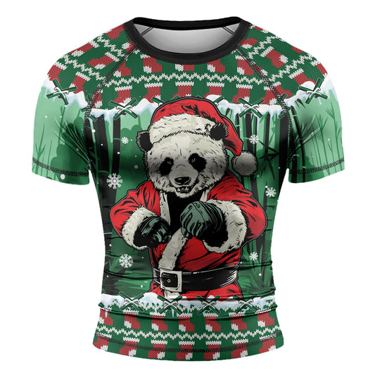 Rashninja Green Kung Fu Christmas Panda Men's Short Sleeve Rash Guard