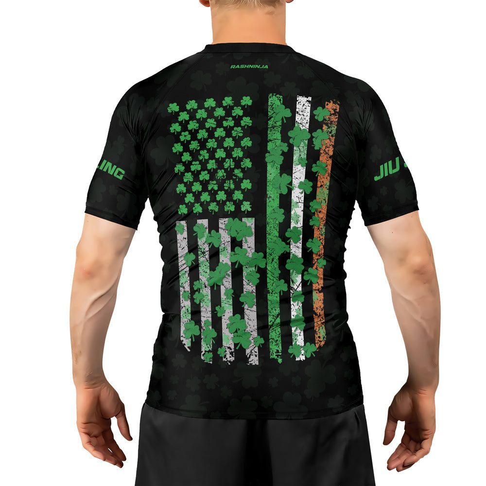 Rashninja Irish Skull Cross Shamrock Men's Short Sleeve Rash Guard