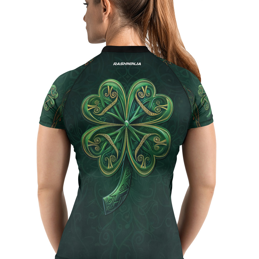 Rashninja Irish Golden Shamrock Women's Short Sleeve Rash Guard