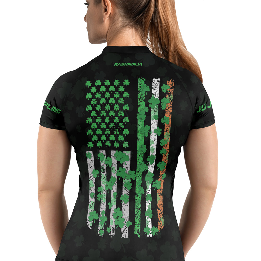 Rashninja Irish Skull Cross Shamrock Women's Short Sleeve Rash Guard