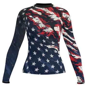 Rashninja Patriot Waving Flag Women's Long Sleeve Rash Guard