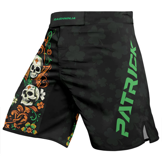 Rashninja Irish Skull Cross Shamrock Men's Fight Shorts