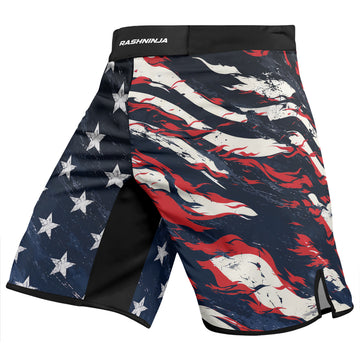 Rashninja Patriot Waving Flag Men's Fight Shorts