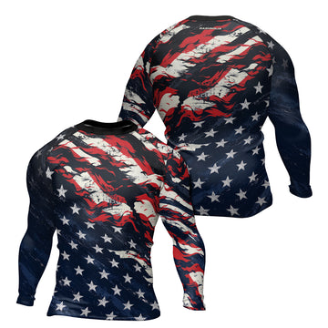 Rashninja Patriot Waving Flag Men's Long Sleeve Rash Guard