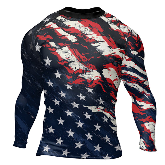 Rashninja Patriot Waving Flag Men's Long Sleeve Rash Guard