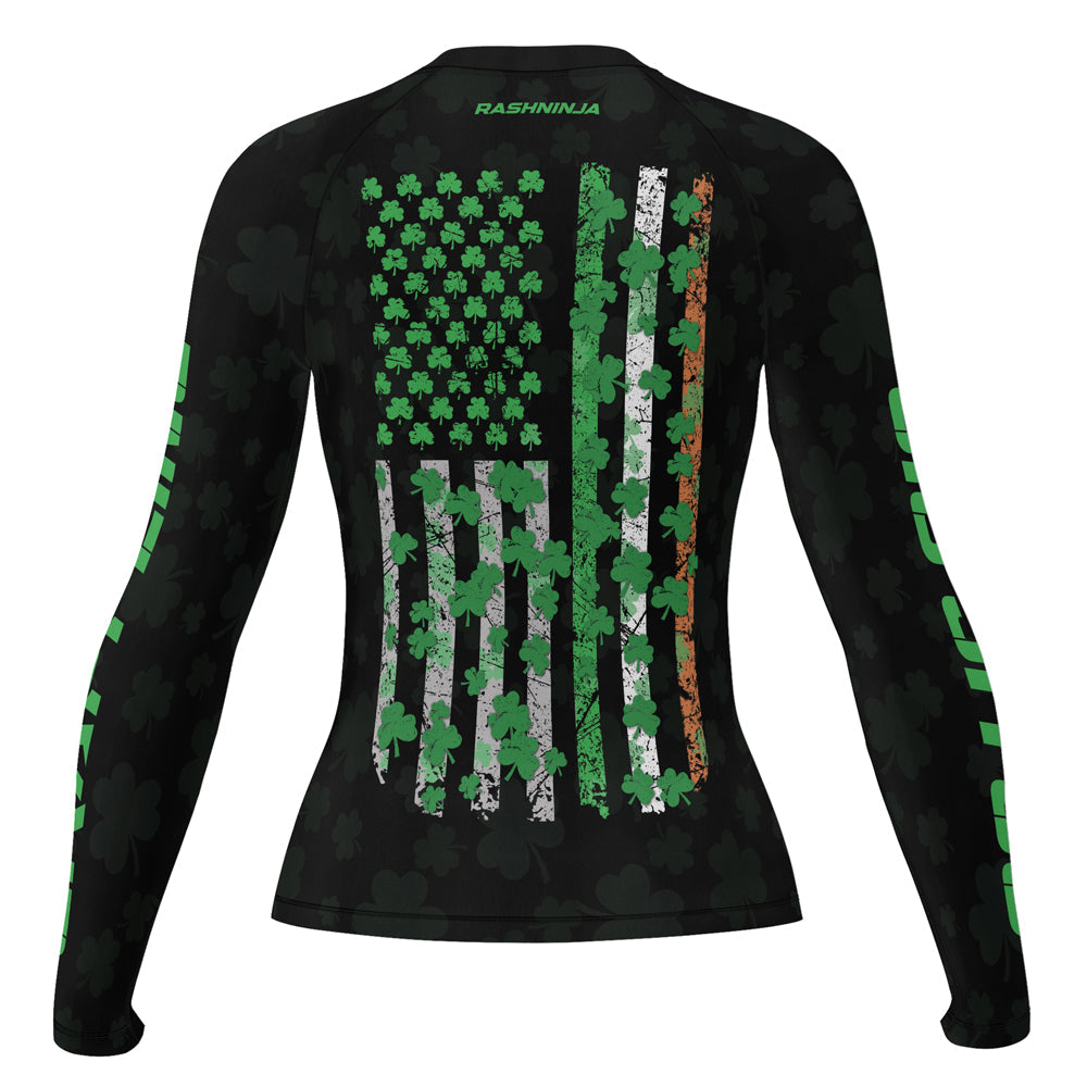 Rashninja Irish Skull Cross Shamrock Women's Long Sleeve Rash Guard
