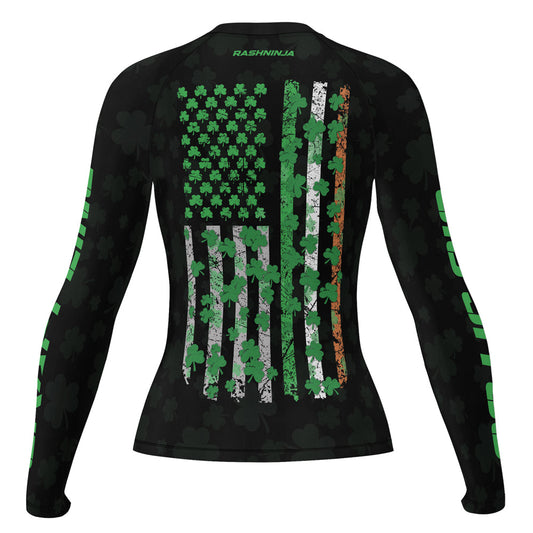 Rashninja Irish Skull Cross Shamrock Women's Long Sleeve Rash Guard