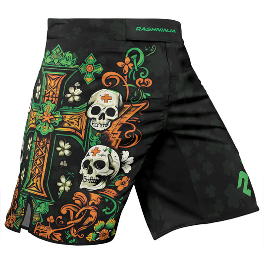 Rashninja Irish Skull Cross Shamrock Men's Fight Shorts