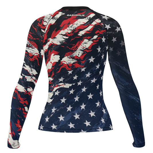 Rashninja Patriot Waving Flag Women's Long Sleeve Rash Guard