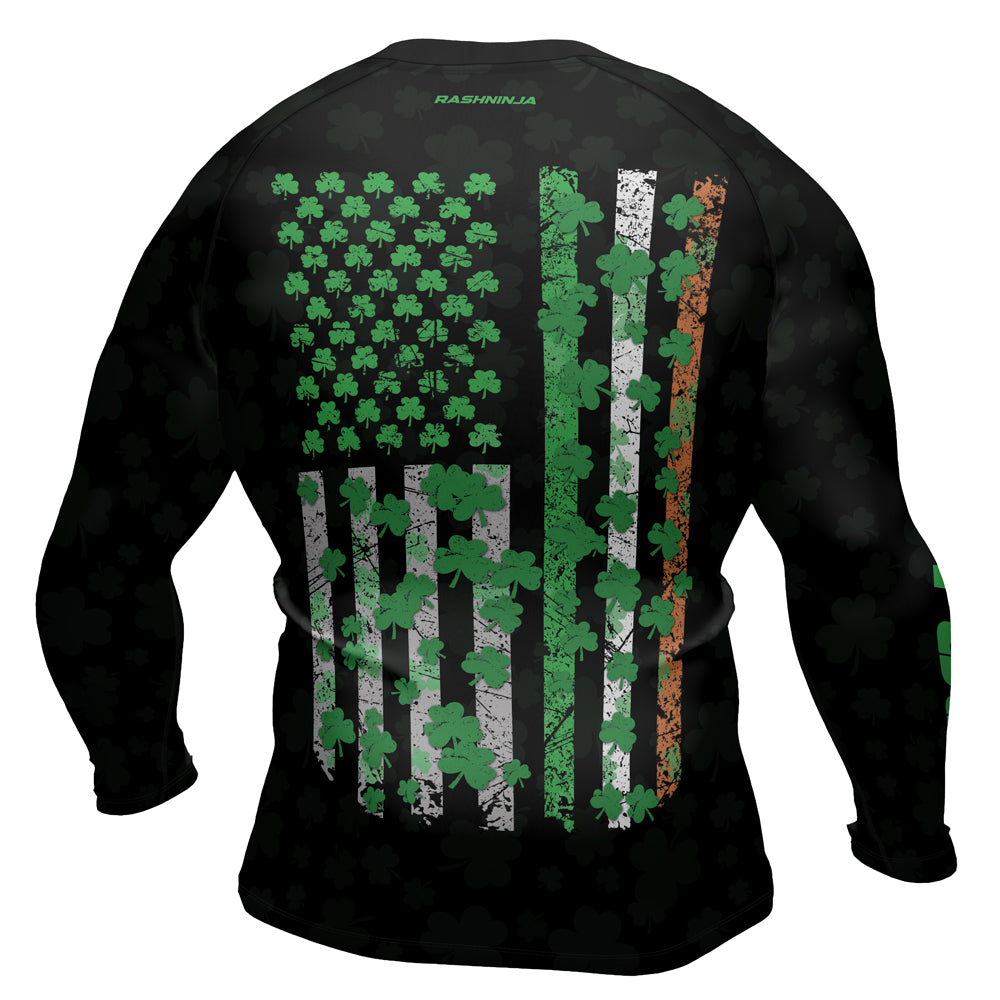 Rashninja Irish Skull Cross Shamrock Men's Long Sleeve Rash Guard