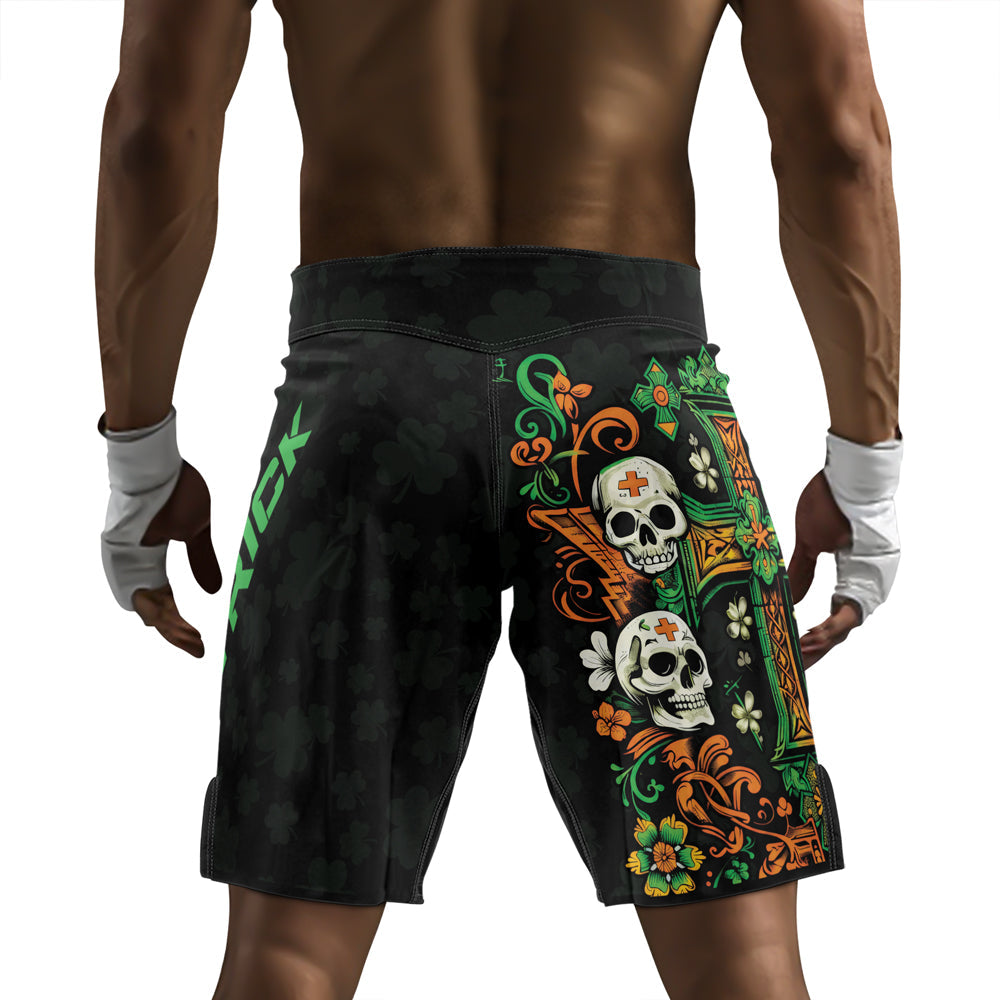 Rashninja Irish Skull Cross Shamrock Men's Fight Shorts