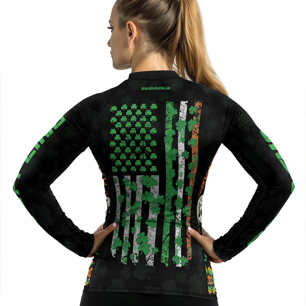 Rashninja Irish Skull Cross Shamrock Women's Long Sleeve Rash Guard