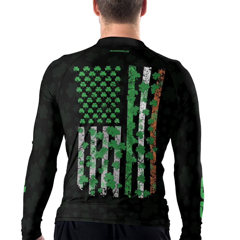 Rashninja Irish Skull Cross Shamrock Men's Long Sleeve Rash Guard