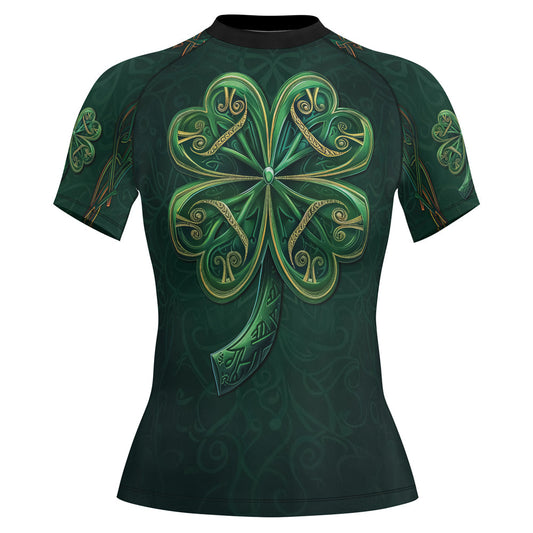 Rashninja Irish Golden Shamrock Women's Short Sleeve Rash Guard