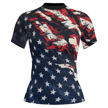 Rashninja Patriot Waving Flag Women's Short Sleeve Rash Guard