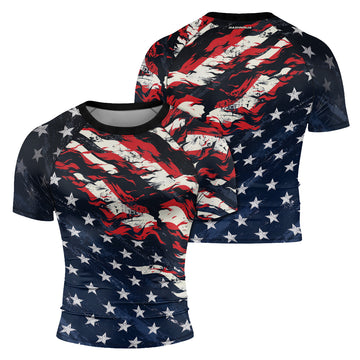 Rashninja Patriot Waving Flag Men's Short Sleeve Rash Guard