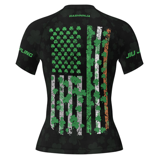 Rashninja Irish Skull Cross Shamrock Women's Short Sleeve Rash Guard