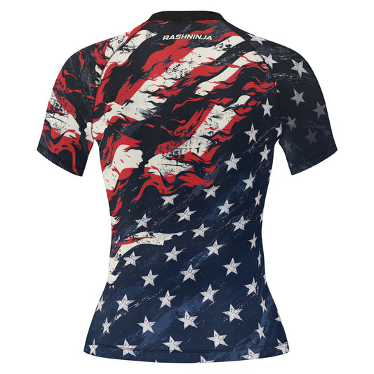 Rashninja Patriot Waving Flag Women's Short Sleeve Rash Guard