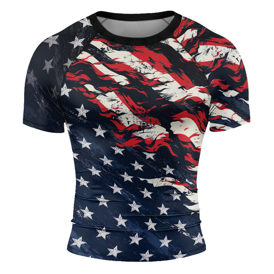 Rashninja Patriot Waving Flag Men's Short Sleeve Rash Guard