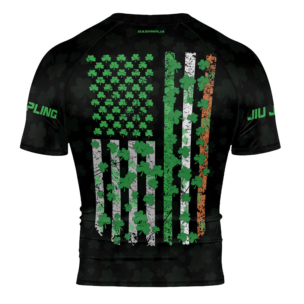 Rashninja Irish Skull Cross Shamrock Men's Short Sleeve Rash Guard