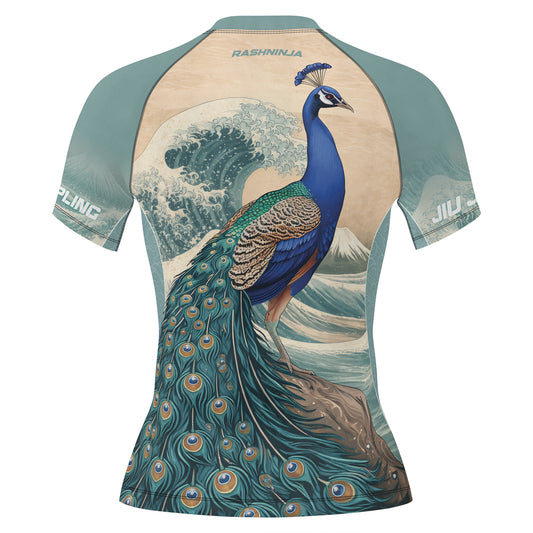 Rashninja Peacock Wave Mountain Women's Short Sleeve Rash Guard