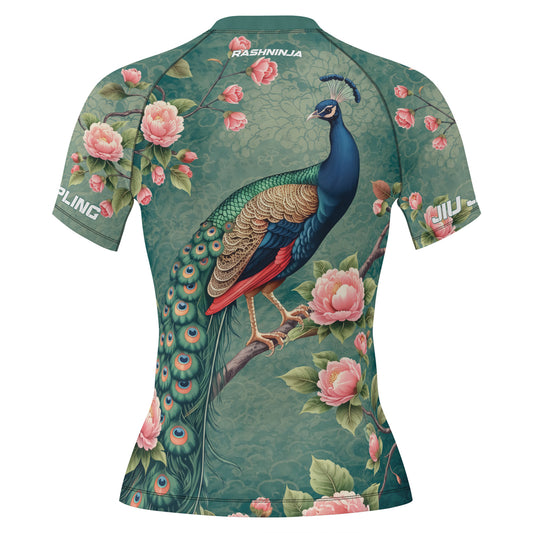 Rashninja Peacock Garden Bloom Women's Short Sleeve Rash Guard