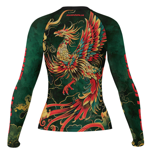 Rashninja Phoenix Emerald Flame Women's Long Sleeve Rash Guard