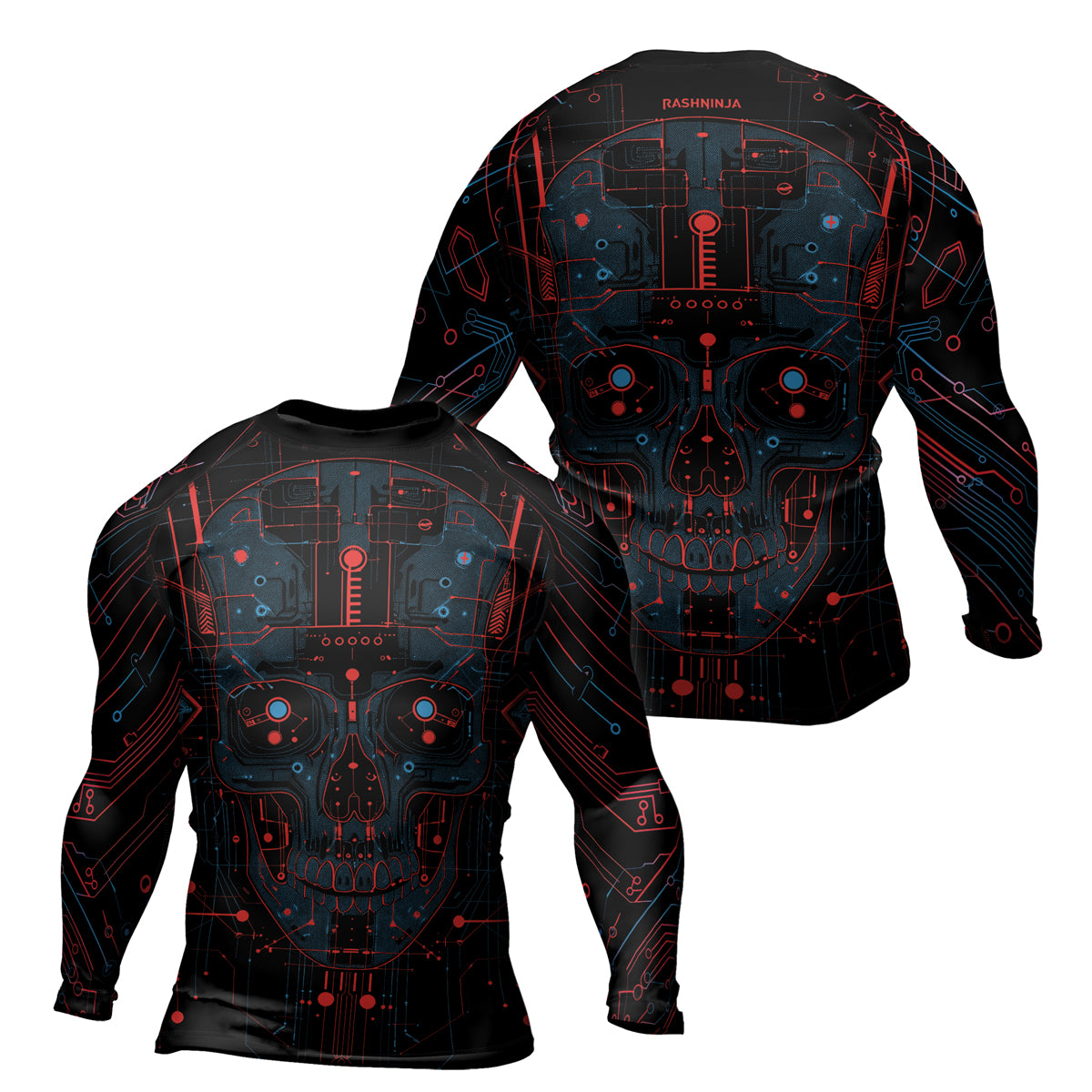 Rashninja Cyber Skull Red Men's Long Sleeve Rash Guard

