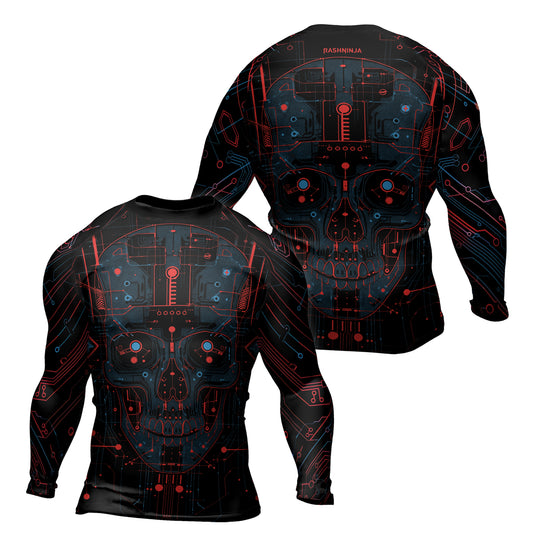 Rashninja Cyber Skull Red Men's Long Sleeve Rash Guard

