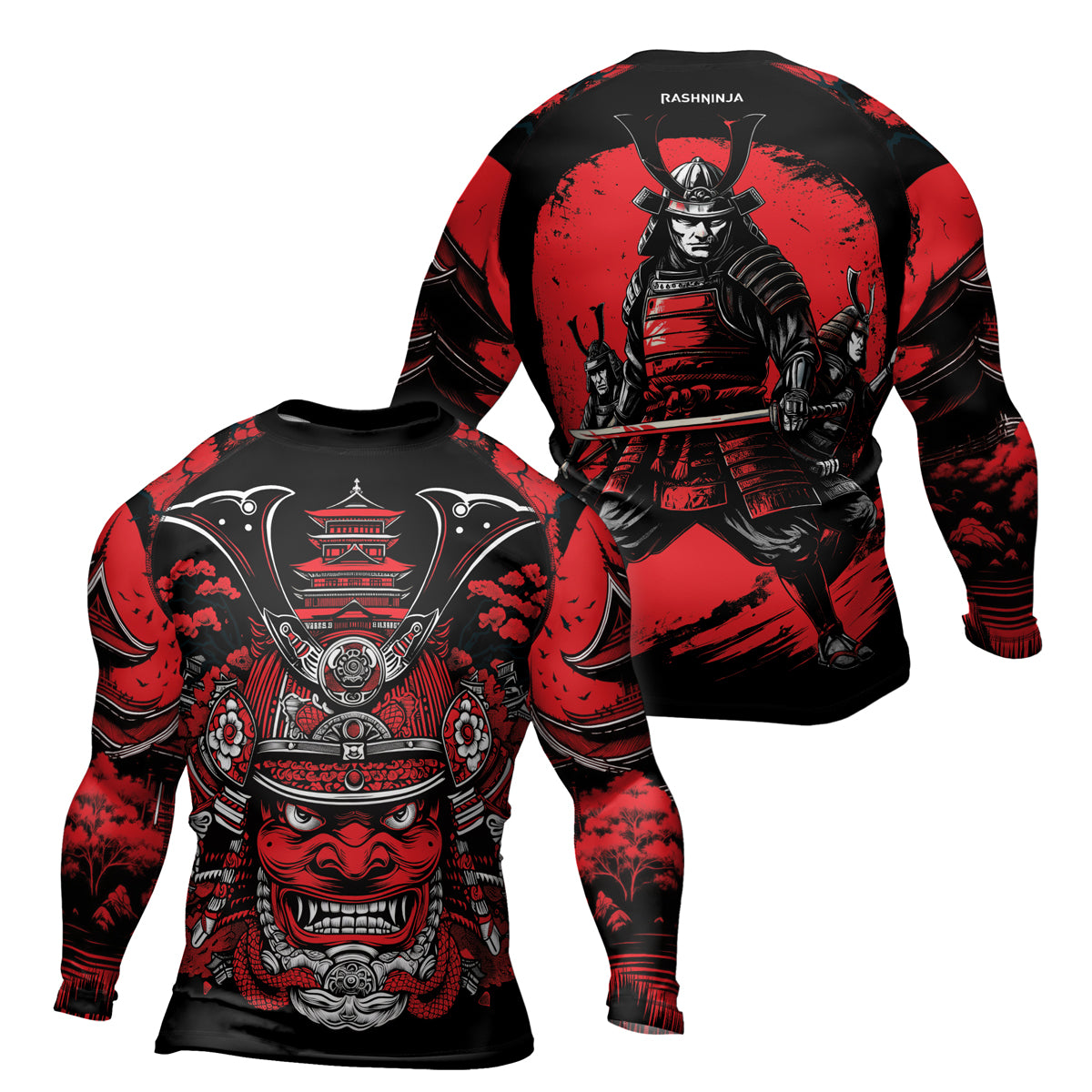 Rashninja Samurai Blood Moon Men's Long Sleeve Rash Guard
