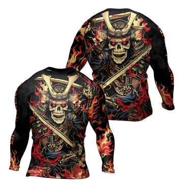 Rashninja Samurai Skull Fire Men's Long Sleeve Rash Guard