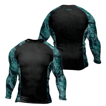 Rashninja Cyber Storm Turquoise Marble Men's Long Sleeve Rash Guard