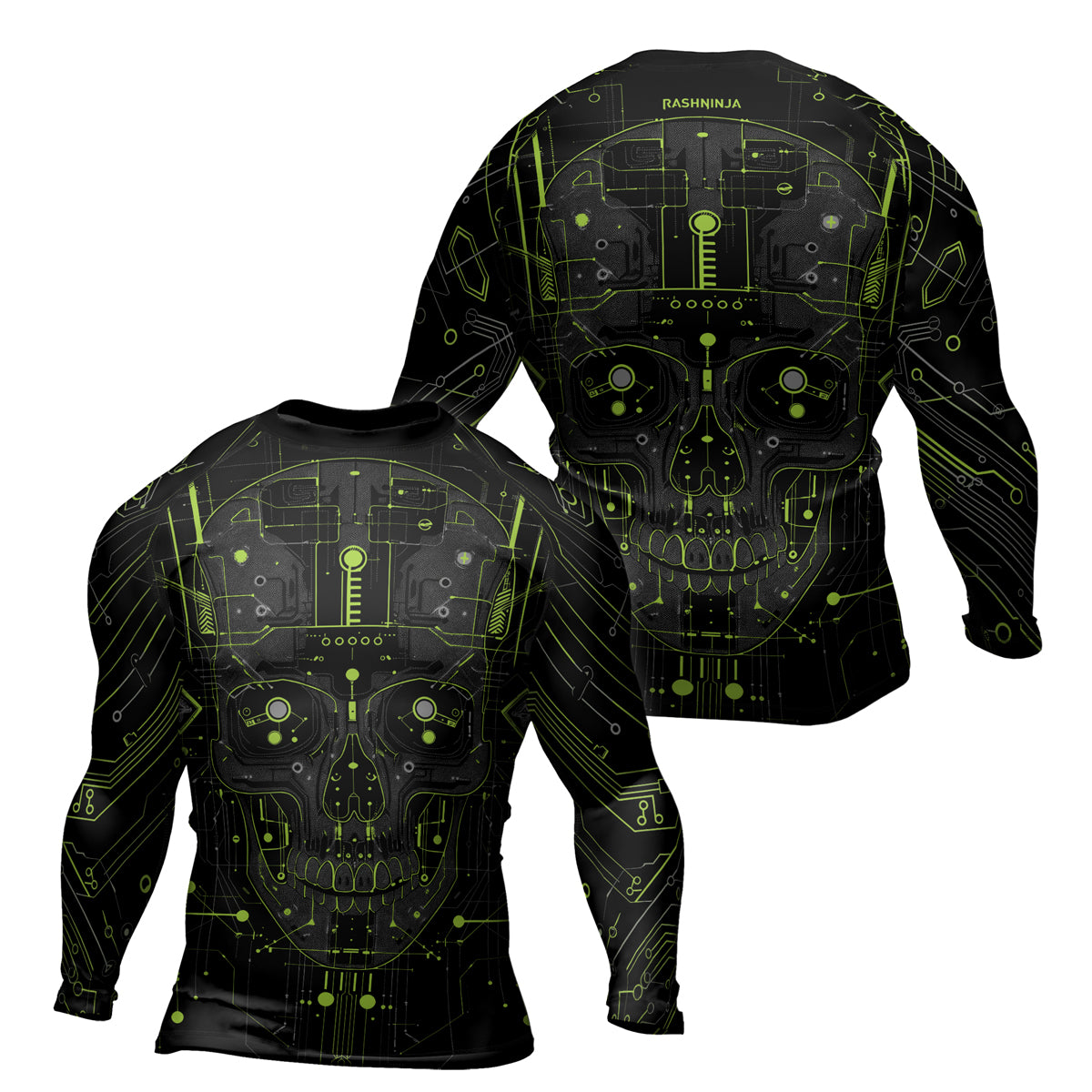 Rashninja Cyber Skull Green Men's Long Sleeve Rash Guard

