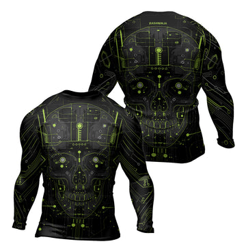 Rashninja Cyber Skull Green Men's Long Sleeve Rash Guard


