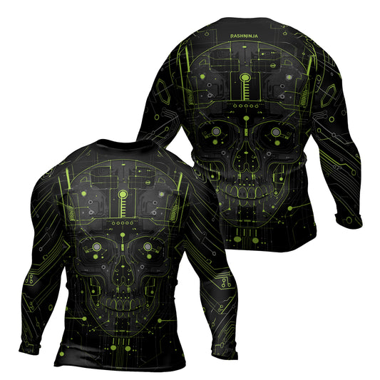 Rashninja Cyber Skull Green Men's Long Sleeve Rash Guard

