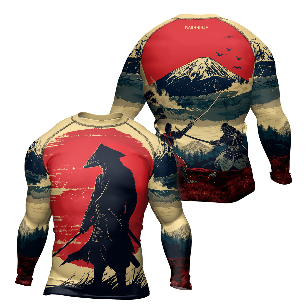 Rashninja Samurai Red Dawn Men's Long Sleeve Rash Guard