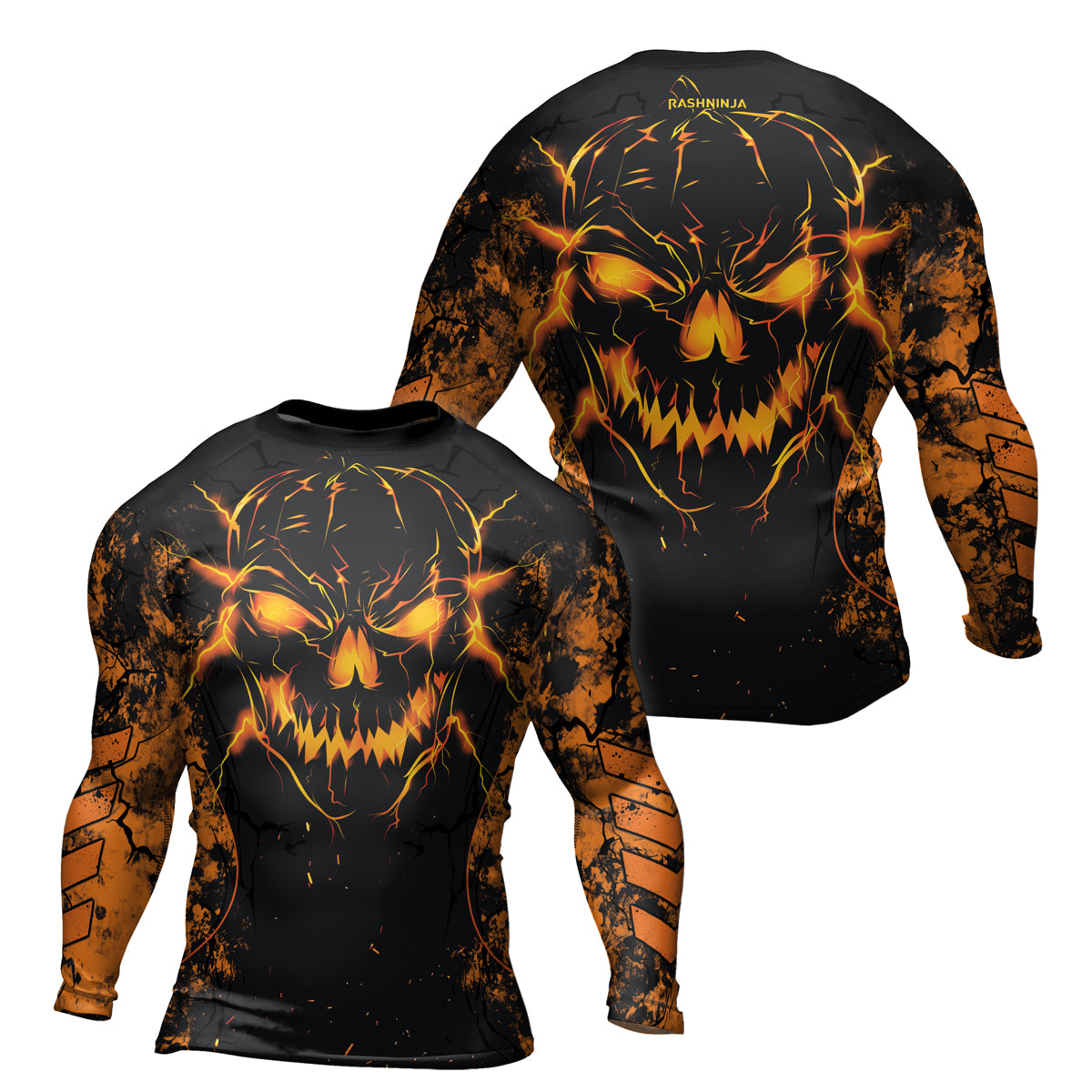 Rashninja Halloween Pumpkin Skull Men's Long Sleeve Rash Guard