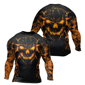 Rashninja Halloween Pumpkin Skull Men's Long Sleeve Rash Guard