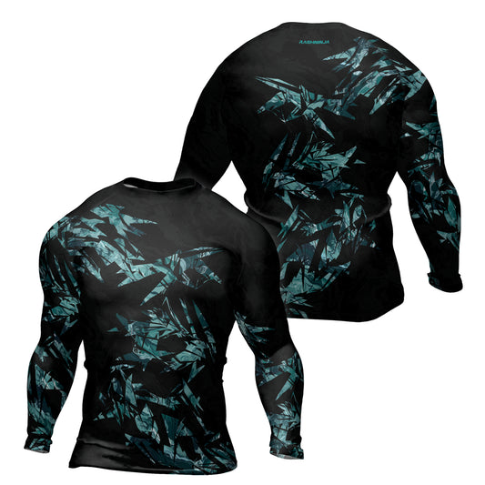 Rashninja Cyber Storm Turquoise Marble Men's Long Sleeve Rash Guard