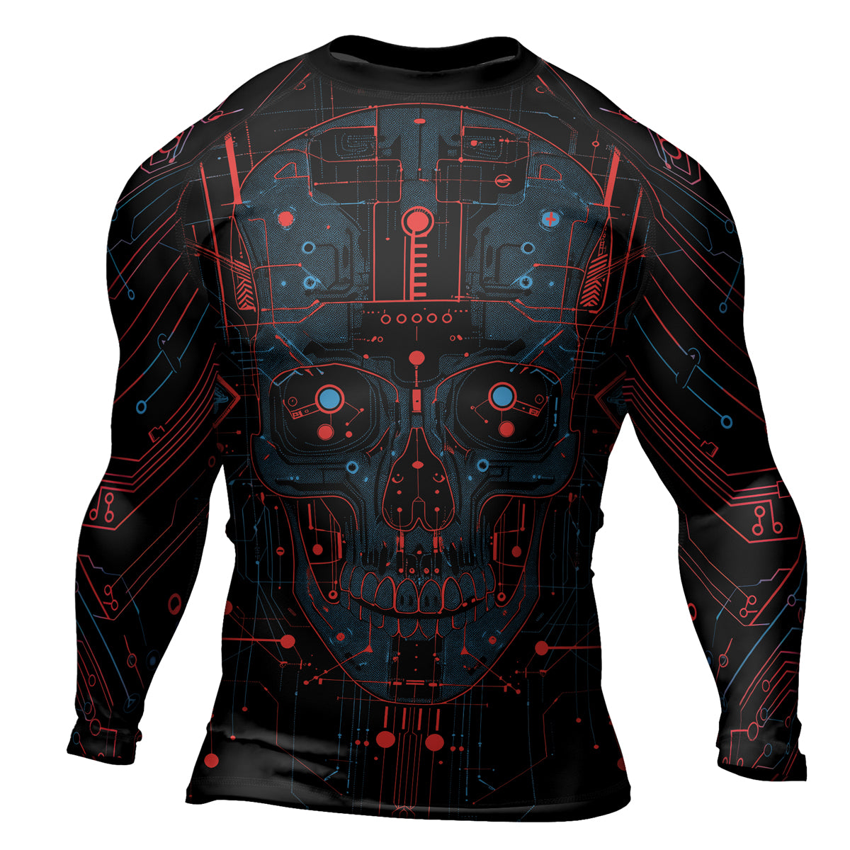 Rashninja Cyber Skull Red Men's Long Sleeve Rash Guard

