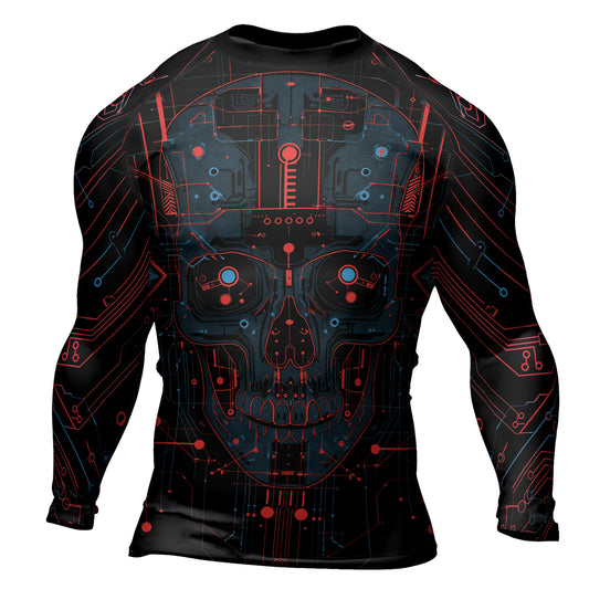 Rashninja Cyber Skull Red Men's Long Sleeve Rash Guard

