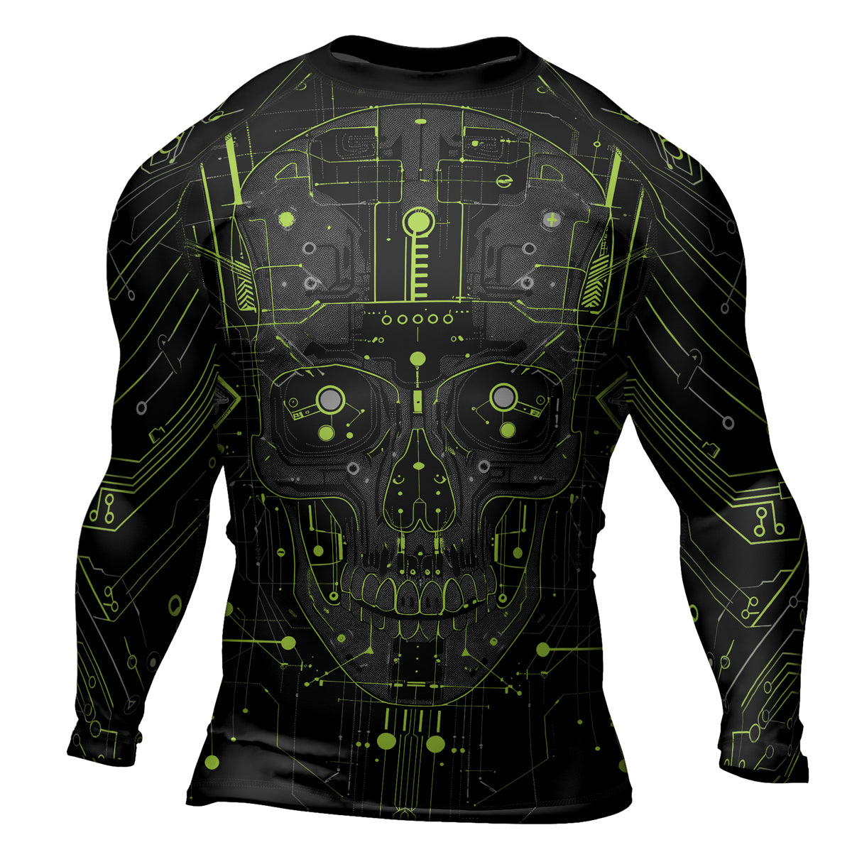 Rashninja Cyber Skull Green Men's Long Sleeve Rash Guard

