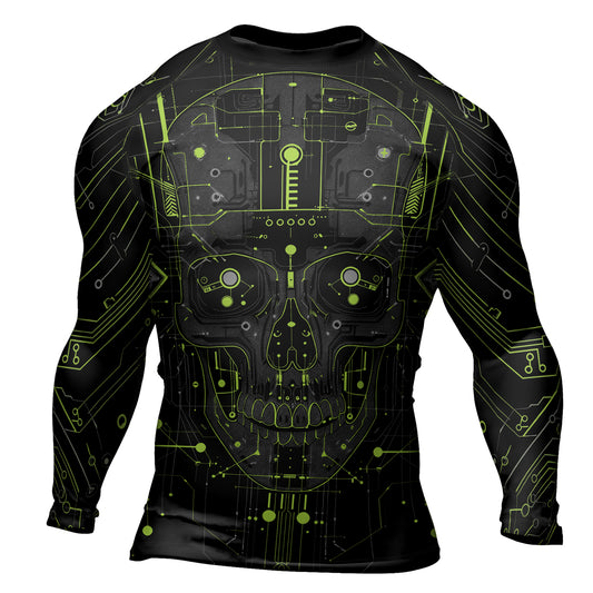 Rashninja Cyber Skull Green Men's Long Sleeve Rash Guard

