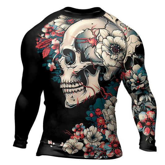Rashninja Halloween Skull Blossom Men's Long Sleeve Rash Guard