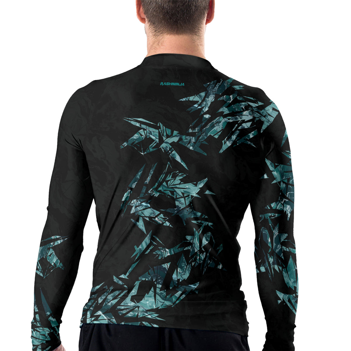 Turquoise Rash Guard Rashninja Cyber Storm Turquoise Marble Men's Long Sleeve Rash Guard