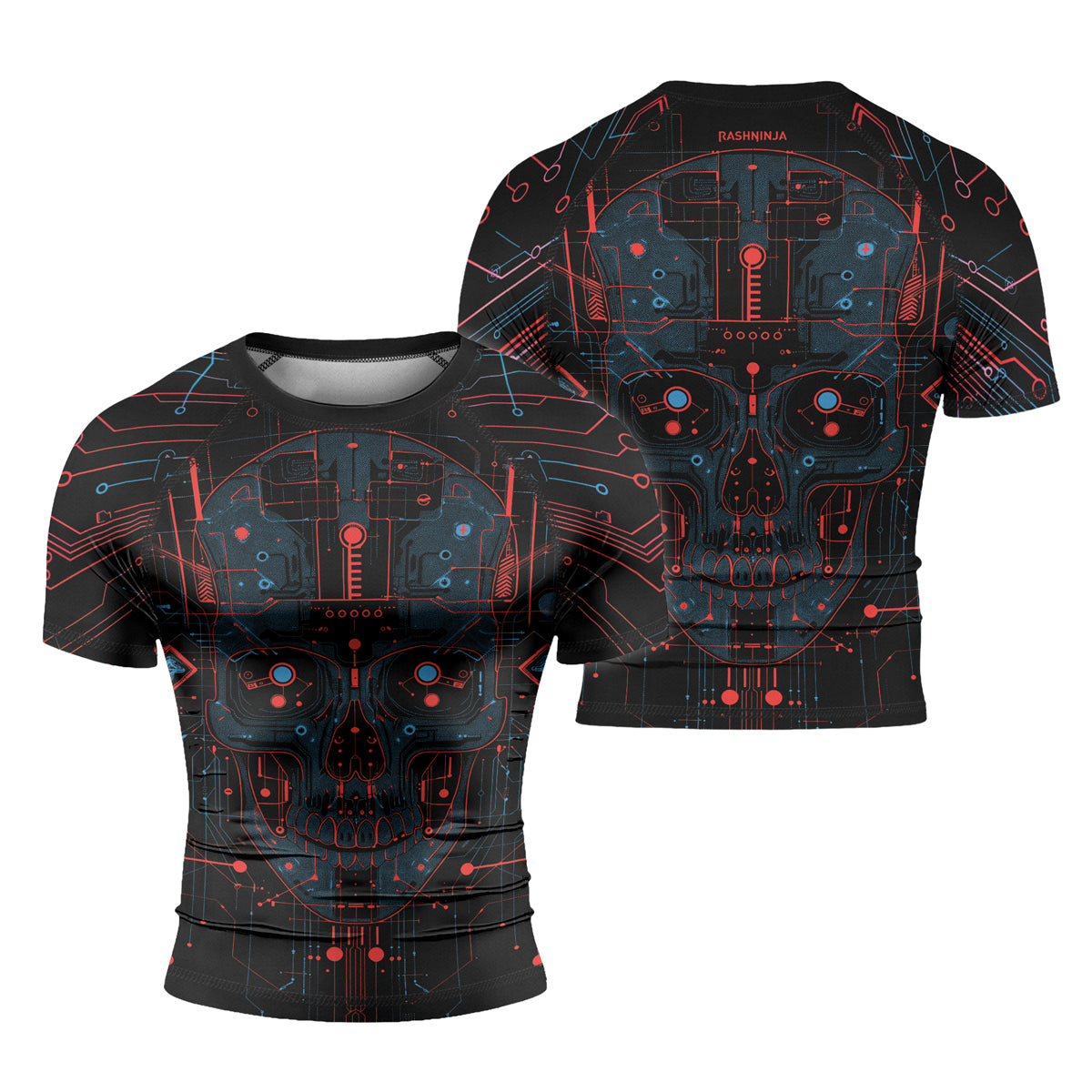Rashninja Cyber Skull Red Men's Short Sleeve Rash Guard