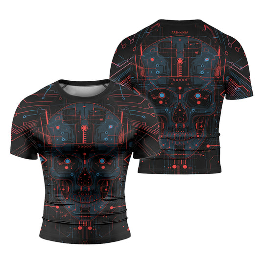 Rashninja Cyber Skull Red Men's Short Sleeve Rash Guard